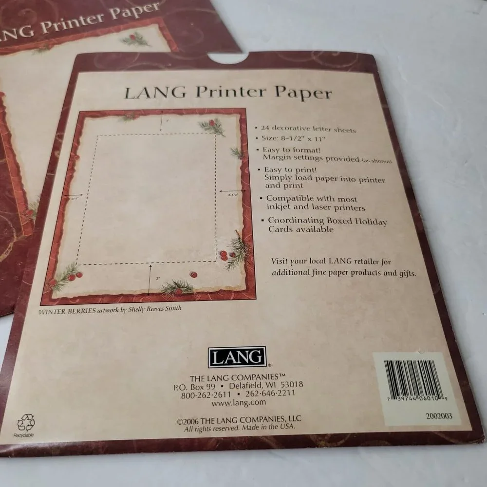 Lang Christmas Winter Berries by Shelly Reeves Smith Paper 2 Pkg 48 Sheets Total